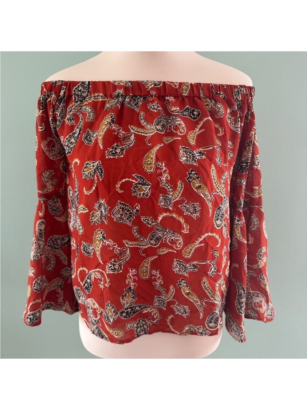 Japna Red Ruffled 3/4 Sleeve Blouse XS